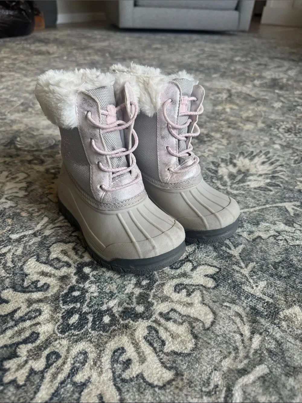 Kids Oshkosh Pink and Gray Winter Snow Boots with Faux Fur